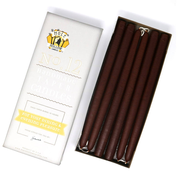12" Hand Dipped Tapers: Chestnut Brown - Lone Fox