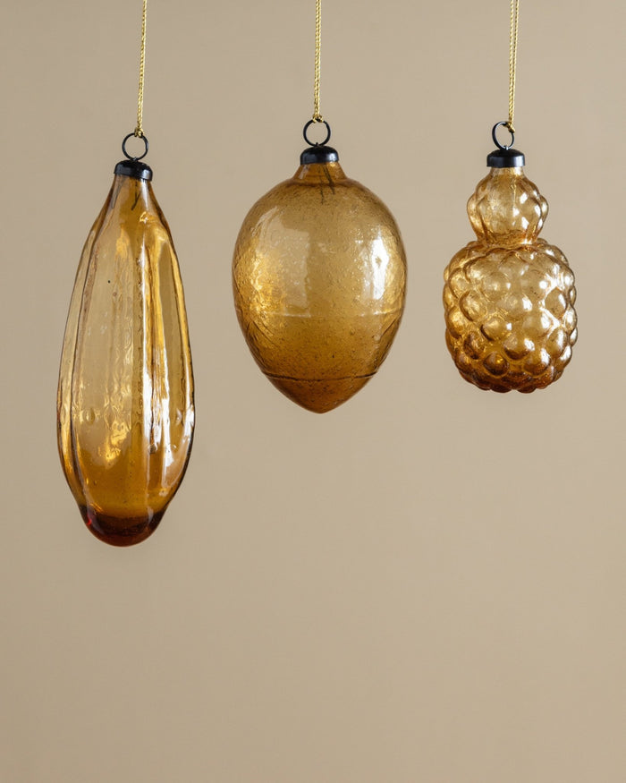 Amber Hand-Blown Glass Ornaments (Set of 3) - Lone Fox