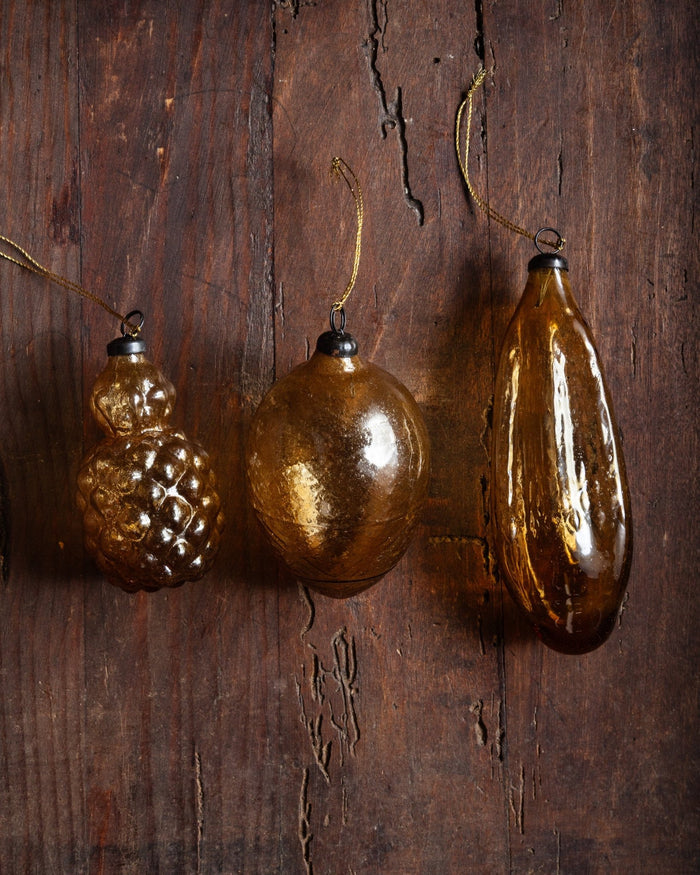 Amber Hand-Blown Glass Ornaments (Set of 3) - Lone Fox