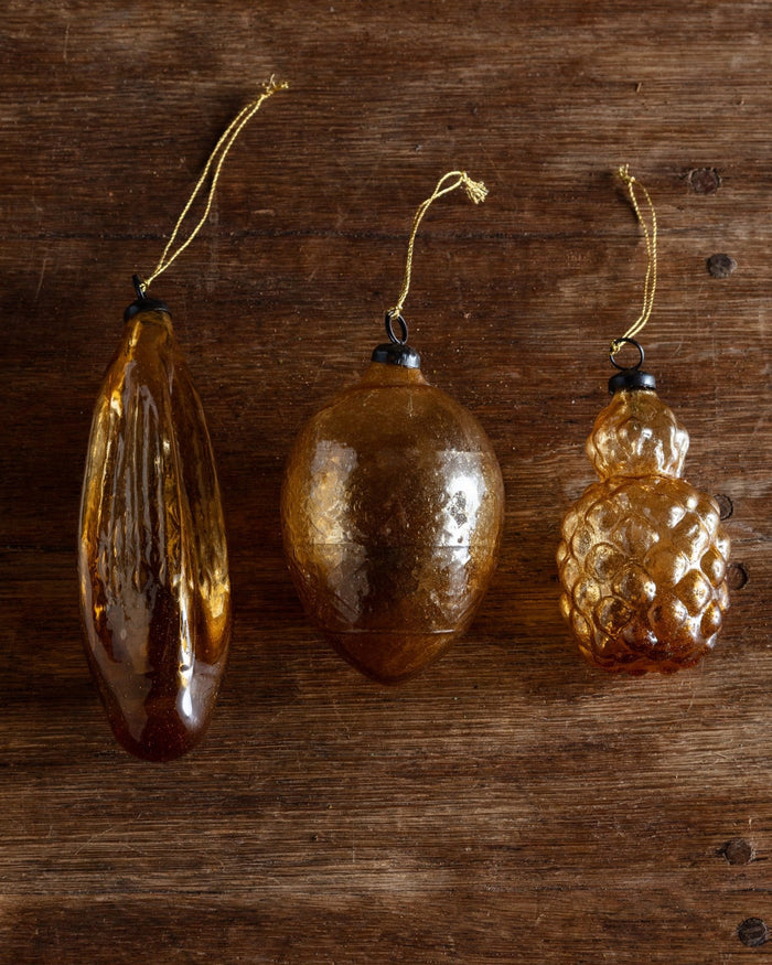 Amber Hand-Blown Glass Ornaments (Set of 3) - Lone Fox