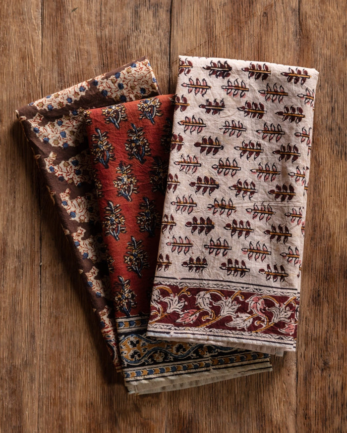 Artichoke Heart Kalamkari Cotton Handkercheif / Napkin - Lone Fox