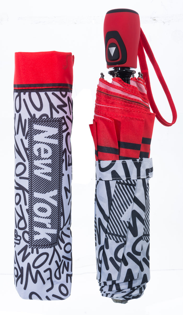 Pictured - the Balagan Umbrella in red and white folded.