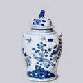 Bird and Flower Blue and White Porcelain Temple Jar - Lone Fox