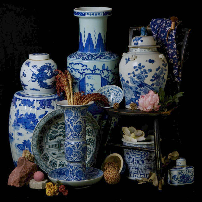 Bird and Flower Blue and White Porcelain Temple Jar - Lone Fox