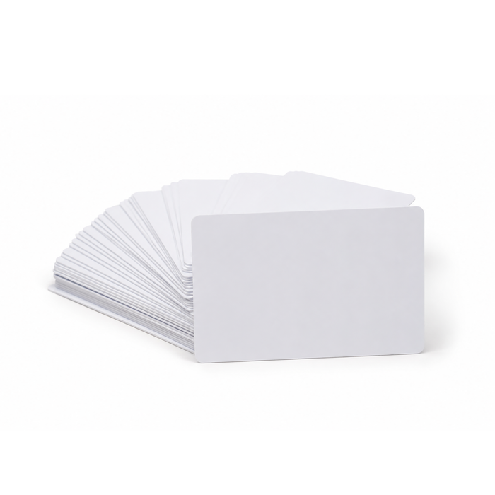 Stack of blank white CR80 composite PVC/PET ID cards