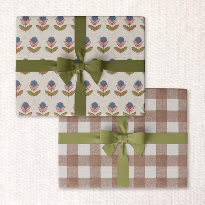 block blossom + russet gingham double-sided wrap