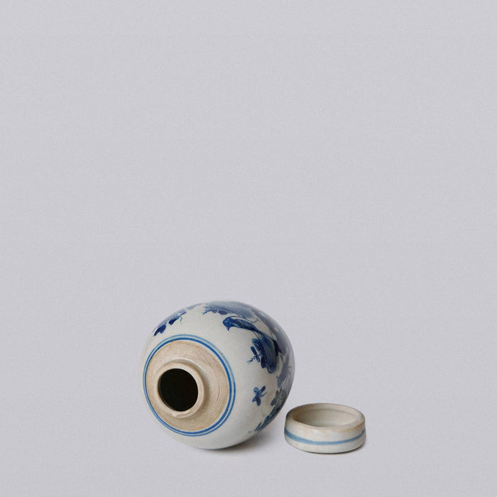 Blue and White Porcelain Mini Bird and Flower Round Jar - Lone Fox