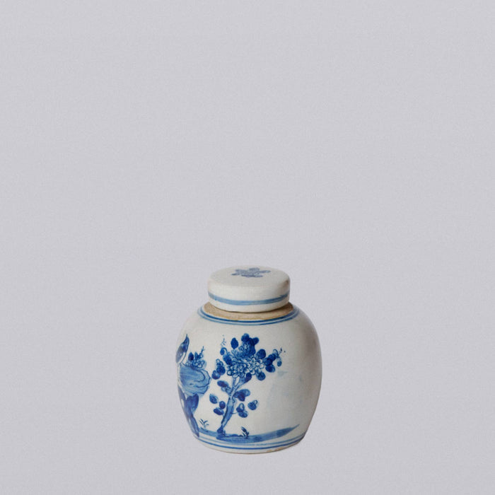 Blue and White Porcelain Mini Bird and Flower Round Jar - Lone Fox
