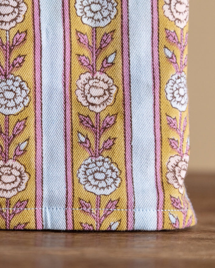 Blue Floral Stripe Blockprint Tissue Box Cover - Lone Fox
