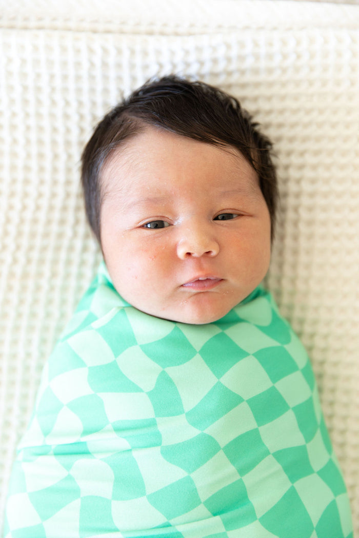 BRIGHT GREEN WAVY CHECKER | SWADDLE