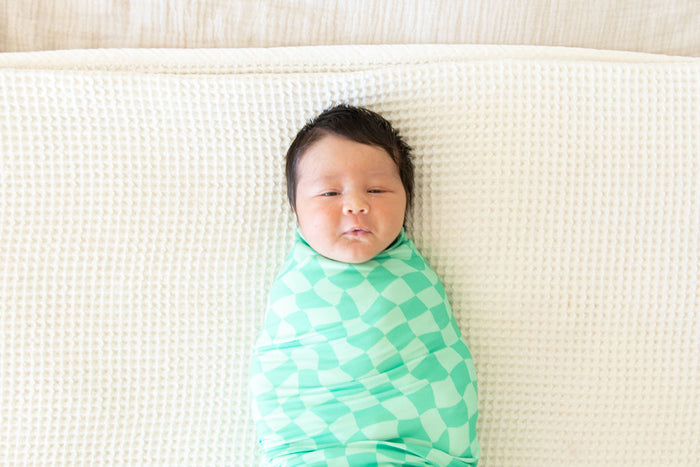 BRIGHT GREEN WAVY CHECKER | SWADDLE