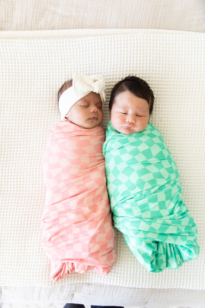 BRIGHT GREEN WAVY CHECKER | SWADDLE