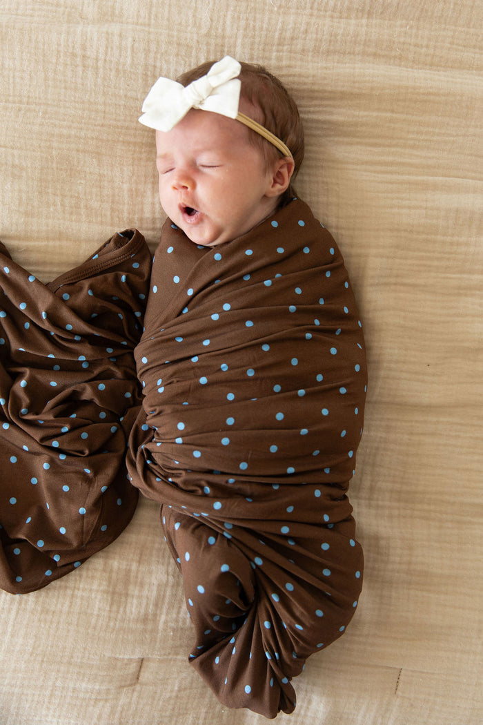 BROWN + BLUE POLKA DOTS | SWADDLE