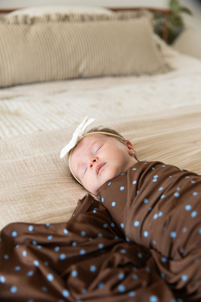 BROWN + BLUE POLKA DOTS | SWADDLE