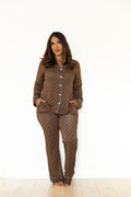 BROWN + BLUE POLKA DOTS | WOMEN'S BUTTON UP LONG SLEEVE SET