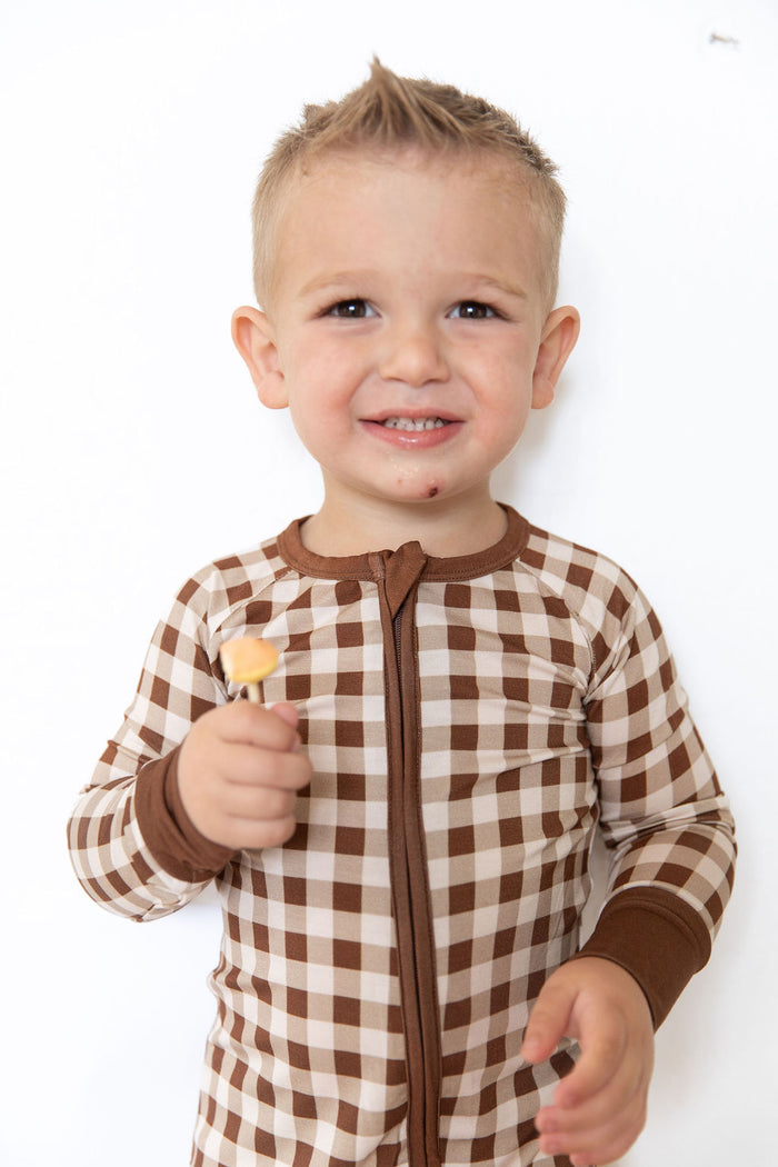 BROWN GINGHAM | ZIPPER ONE PIECE