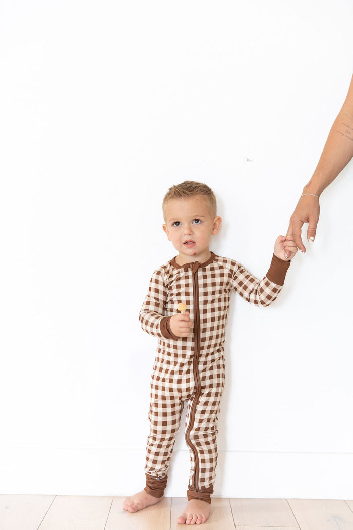 BROWN GINGHAM | ZIPPER ONE PIECE