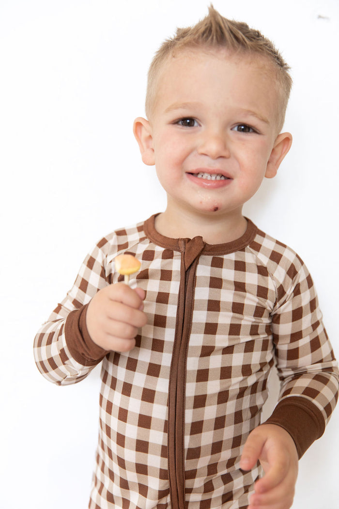 BROWN GINGHAM | ZIPPER ONE PIECE