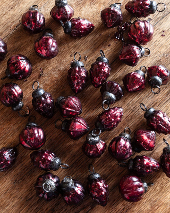 Burgundy Mercury Glass Mini Ornaments (Set of 36) - Lone Fox