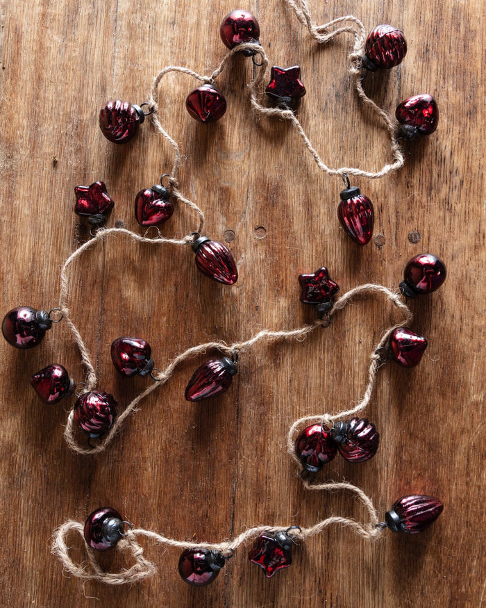 Burgundy Mercury Glass Ornament Garland - Lone Fox