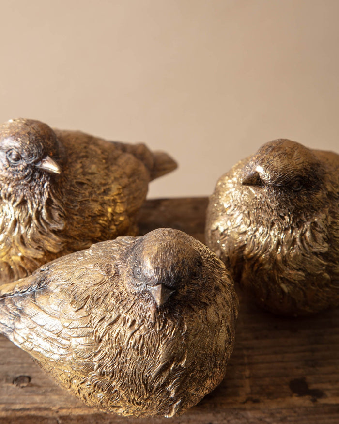 Burnished Gold Resin Bird Sculptures (Set of 3) - Lone Fox