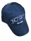 This is a classic navy baseball‑style cap with a curved brim and a structured crown made from smooth, sturdy fabric. On the front panel, “New York” is embroidered in raised navy stitching outlined in white, with “Est. 1664” stitched below in white. The embroidery is textured and can be felt by touch. Inside, the cap features a comfortable sweatband. An adjustable strap at the back allows it to fit a range of head sizes. Available in multiple colors, the overall style is simple, timeless, and understated.