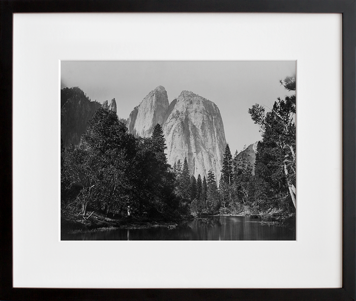 Cathedral Rocks, with lake and trees in foreground, Yosemite Valley, Calif.