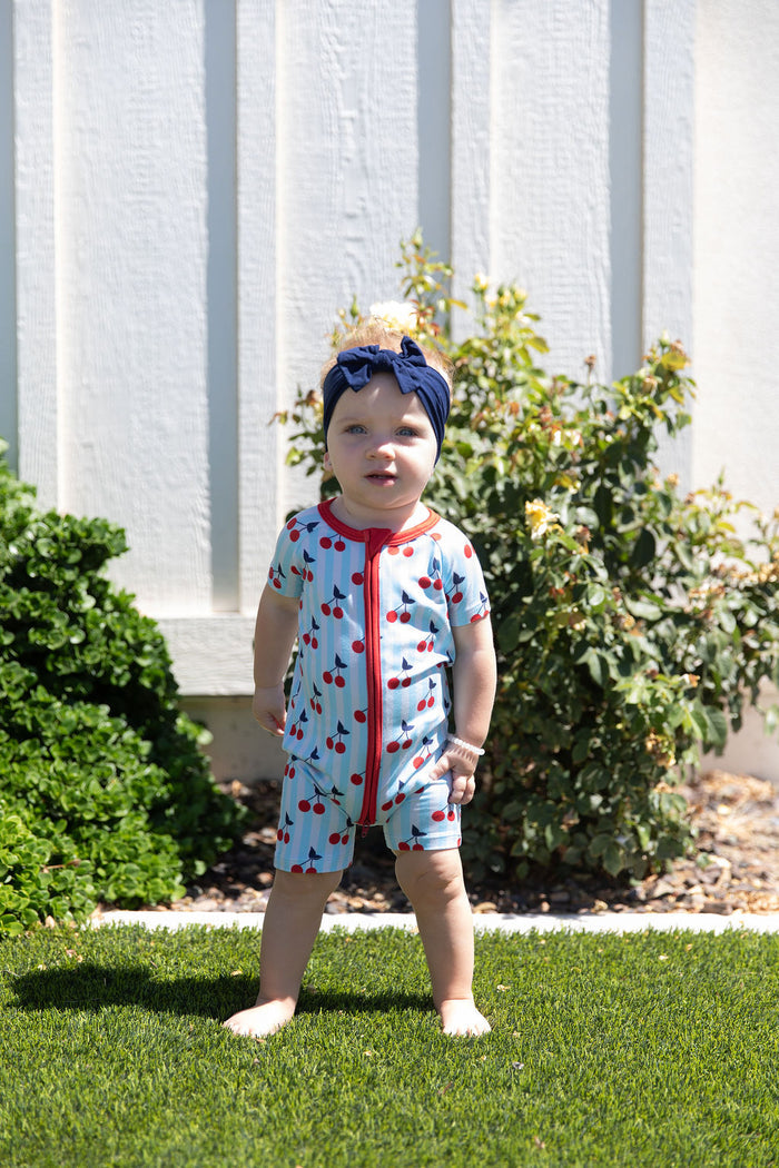 CHERRY STRIPES | SHORT ZIPPER ONE PIECE