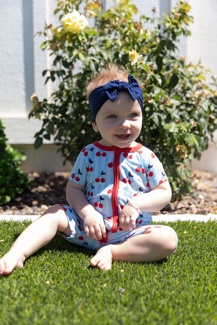 CHERRY STRIPES | SHORT ZIPPER ONE PIECE