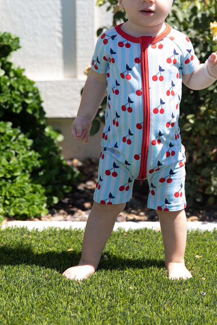CHERRY STRIPES | SHORT ZIPPER ONE PIECE