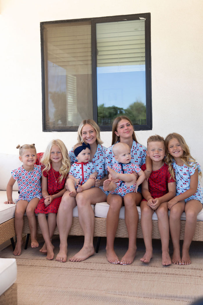 CHERRY STRIPES | WOMEN'S SHORT SLEEVE SHORTS SET