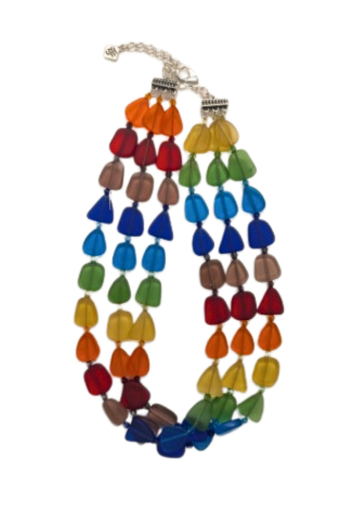 Choker: Triple Strand Recycled Frosted Chakra Glass