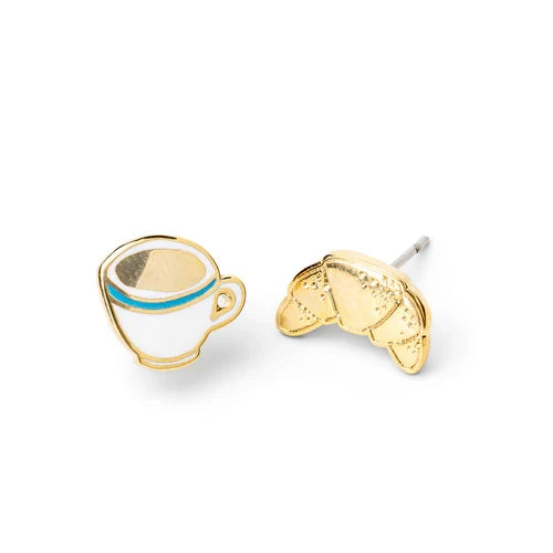 Coffee mug and croissant shaped earrings