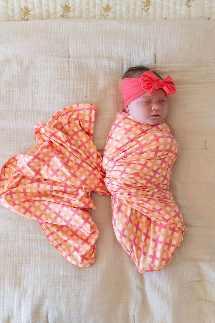 CORAL + ORANGE GINGHAM | SWADDLE