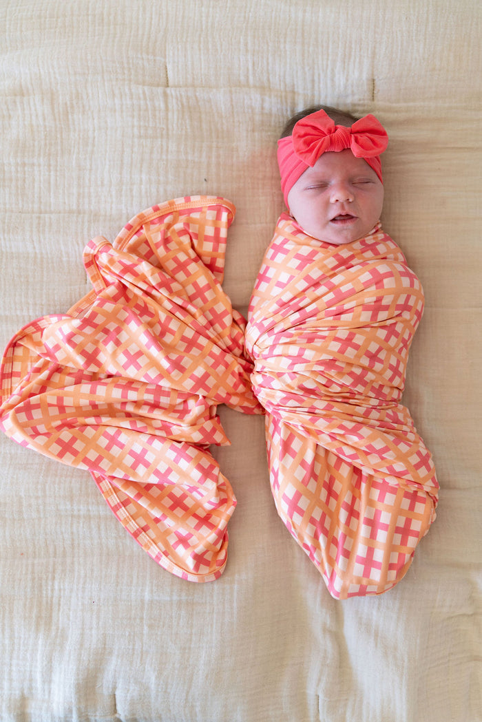 CORAL + ORANGE GINGHAM | SWADDLE