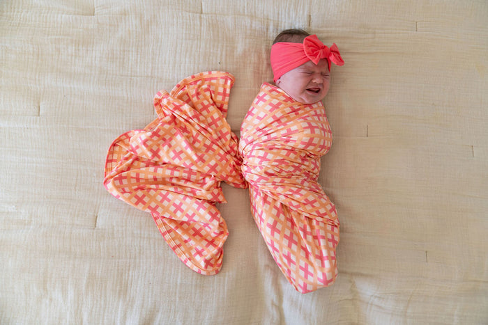 CORAL + ORANGE GINGHAM | SWADDLE