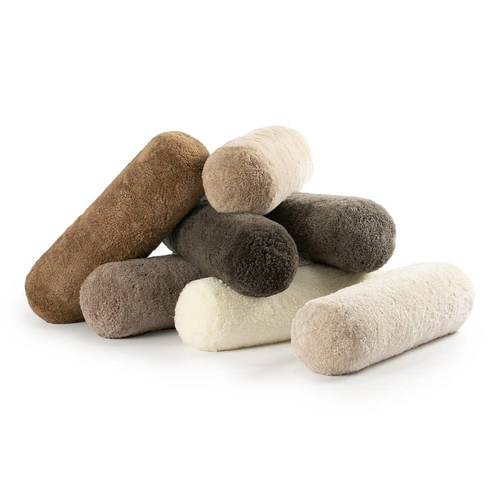 Curly Sheepskin Bolster Pillow: Beige - Lone Fox