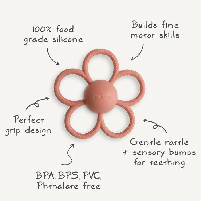 DAISY RATTLE TEETHER | DUSTY ROSE
