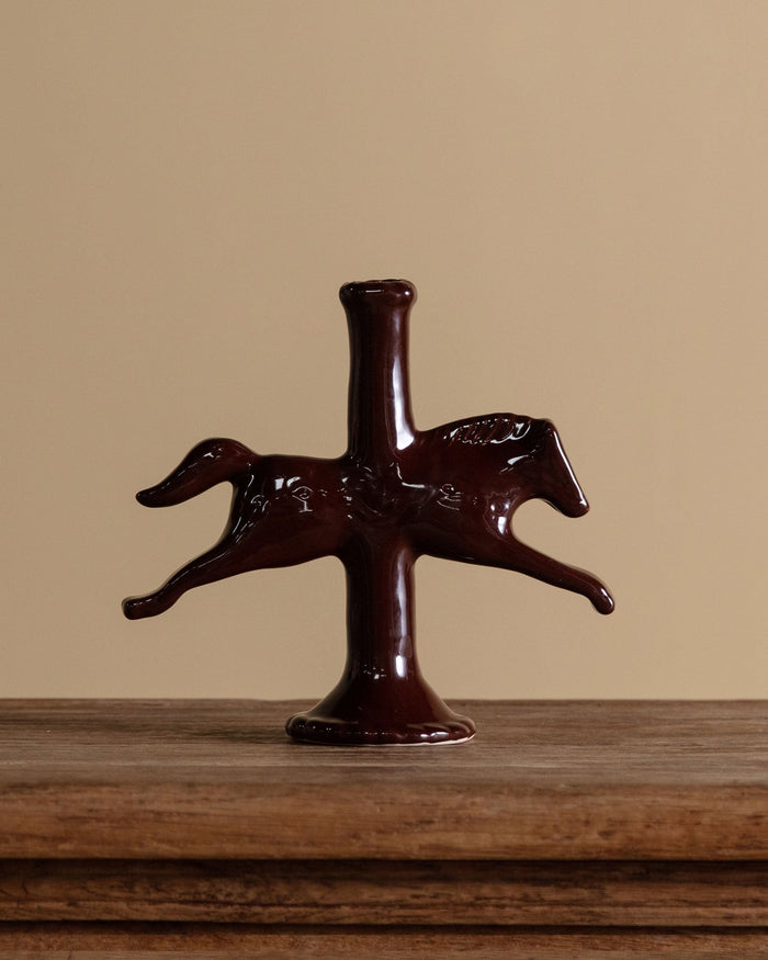 Ceramic Dala Horse Candlestick Holder in Dark Chocolate - Lone Fox