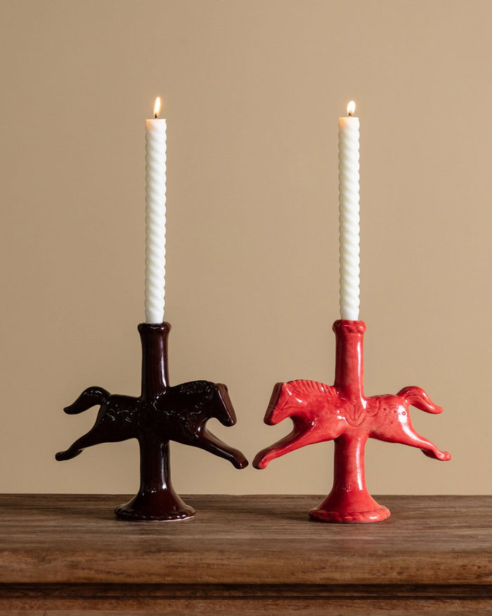 Ceramic Dala Horse Candlestick Holder in Dark Chocolate - Lone Fox