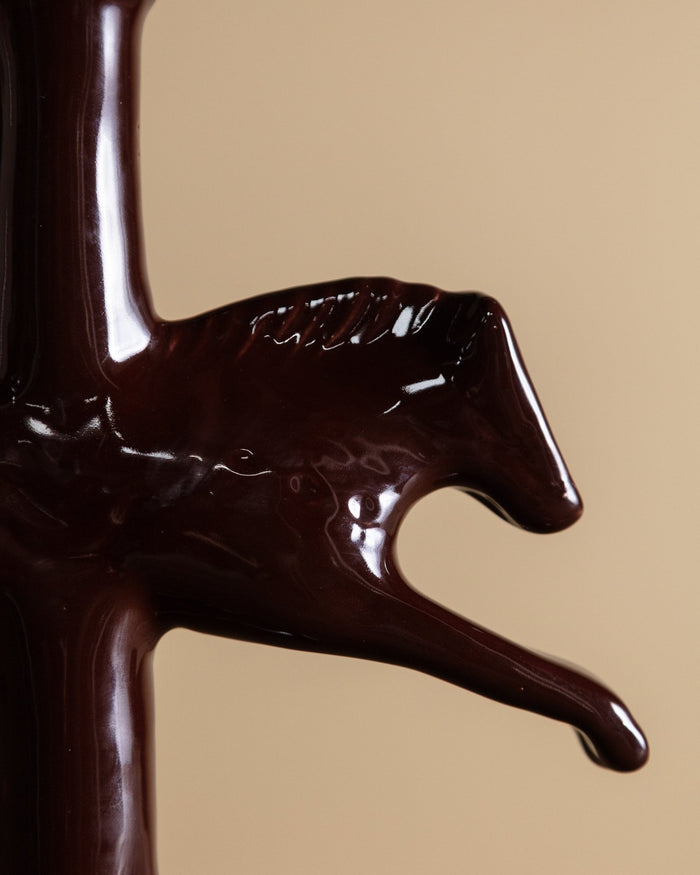 Ceramic Dala Horse Candlestick Holder in Dark Chocolate - Lone Fox