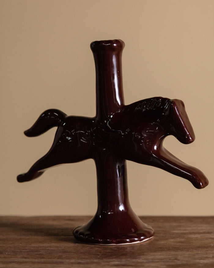Ceramic Dala Horse Candlestick Holder in Dark Chocolate - Lone Fox