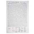 White cotton tea towel featuring the Declaration of Independence printed in black text. Made from sturdy, unbleached fabric, measuring 19 by 27.5 inches, with a loop for easy hanging.