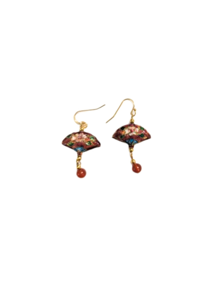 Earrings: Cloisonné Fan with Stone Accent