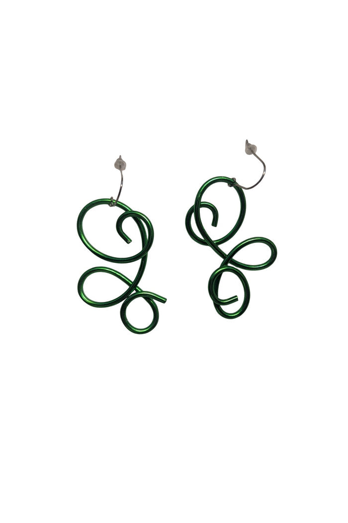Earrings: Large Squiggle by Rina Young, Green