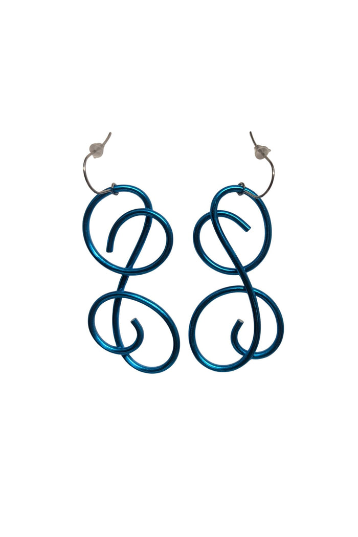Earrings: Large Squiggle by Rina Young, Vivid Blue