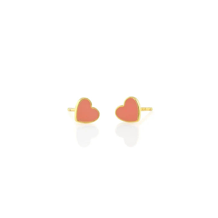 Earrings: Petite Heart Enamel Studs, Pink