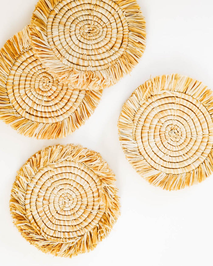 Edlyn Fringed Raffia Coasters - Lone Fox