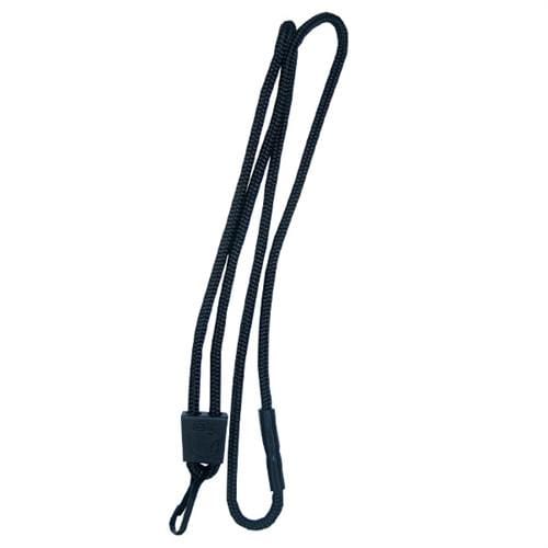 A Black Nylon ID Lanyard (10024) by EK made from pure nylon rope features an adjustable sliding mechanism, designed to secure small handheld devices. Sold by Specialist ID.