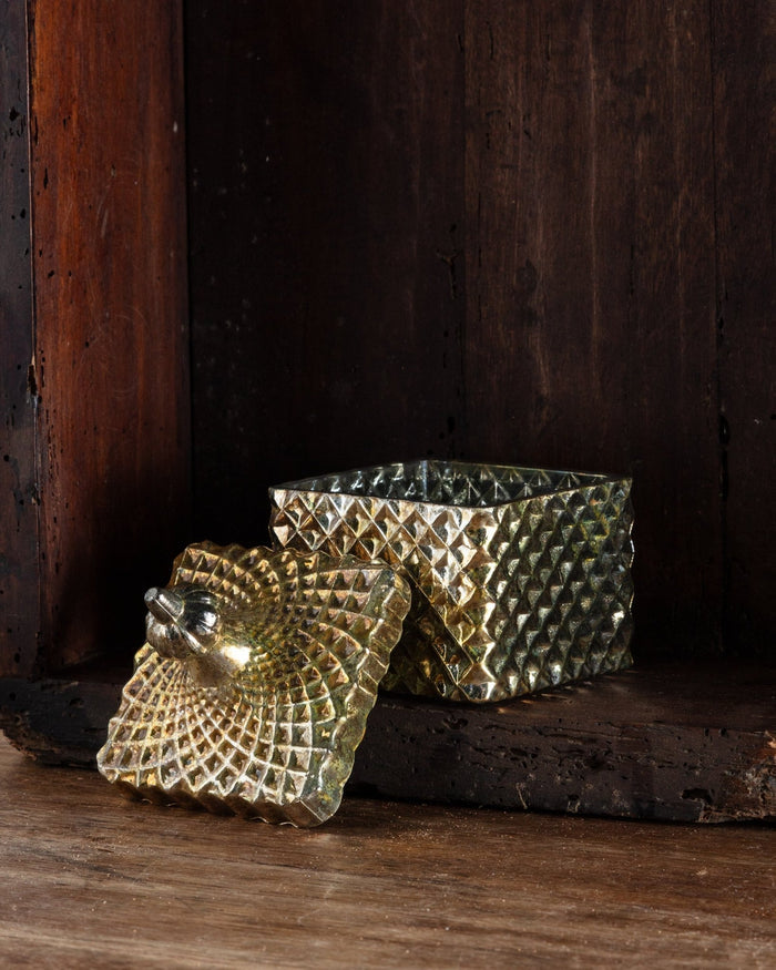 Embossed Mercury Glass Lidded Votive Holder - Lone Fox